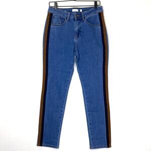 A Loves A Tuxedo Stripe Jeans Womens Sz 28 Blue Mid Rise Straight Leg Stretch